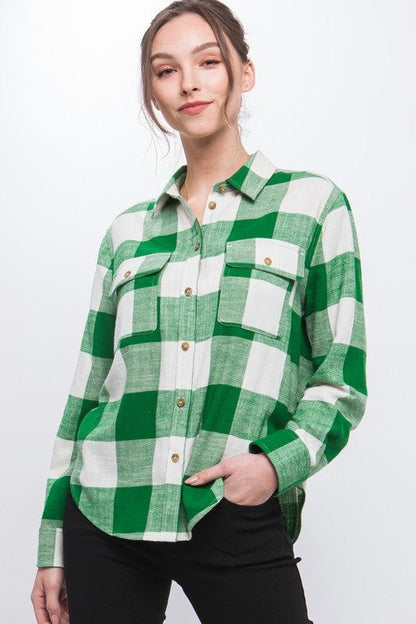 Lightweight Plaid Button Down Top us.meeeshop - 