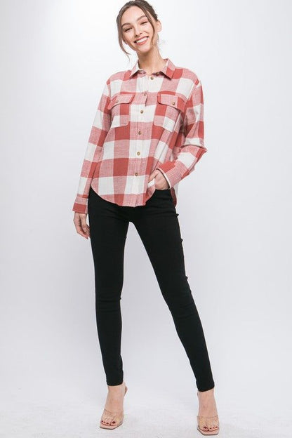 Lightweight Plaid Button Down Top us.meeeshop - 