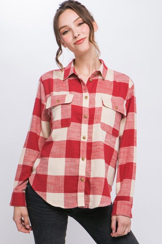 Lightweight Plaid Button Down Top us.meeeshop - 