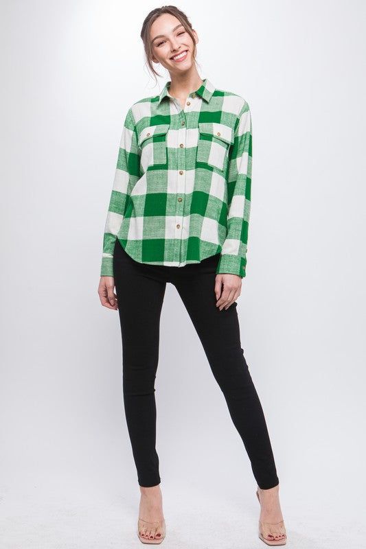 Lightweight Plaid Button Down Top us.meeeshop - 