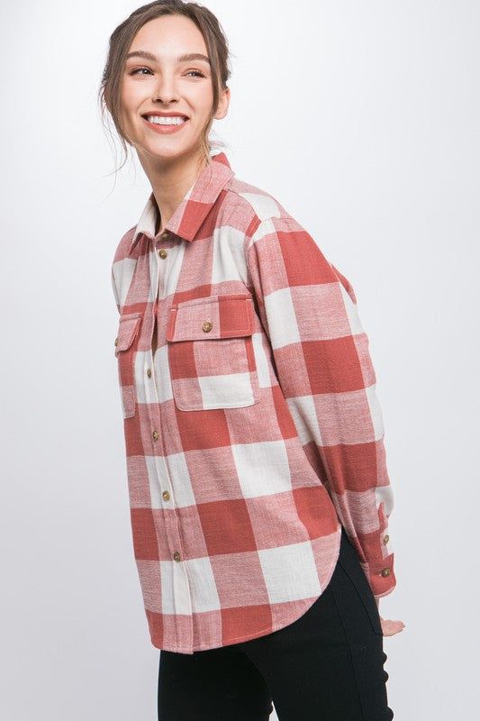 Lightweight Plaid Button Down Top us.meeeshop - 