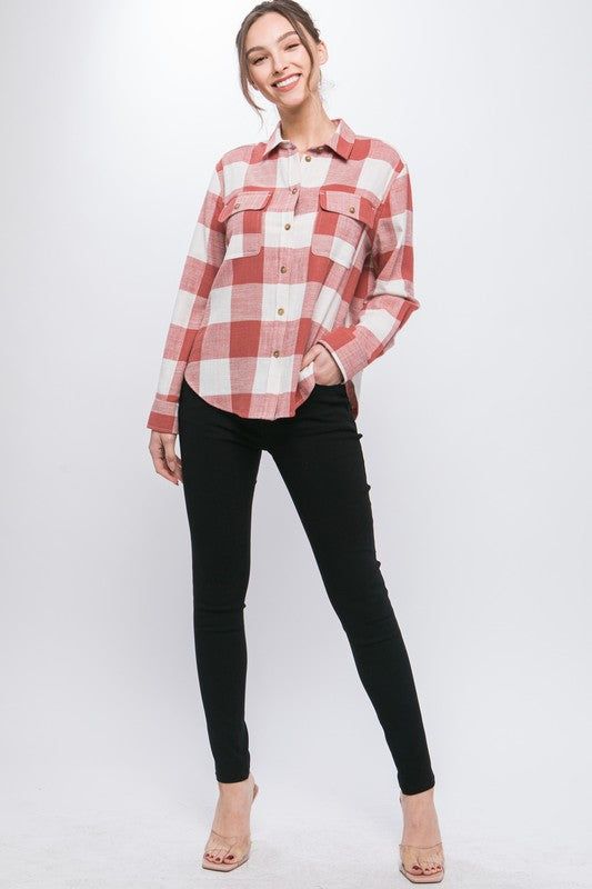 Women's Lightweight Plaid Button Down Top - us.meeeshop