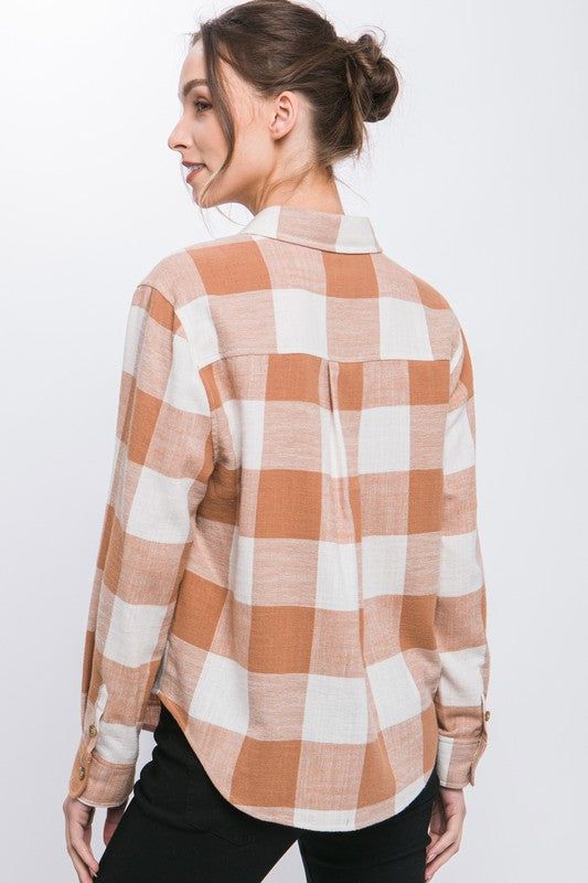 Women's Lightweight Plaid Button Down Top - us.meeeshop