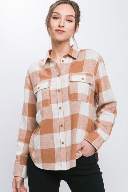 Women's Lightweight Plaid Button Down Top - us.meeeshop