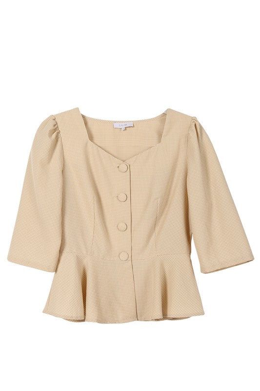 Lilou 3/4 Sleeve front button blouse us.meeeshop - 