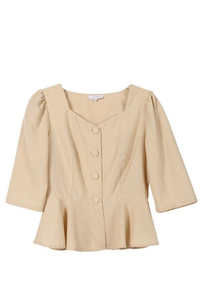 Lilou 3/4 Sleeve front button blouse us.meeeshop - 