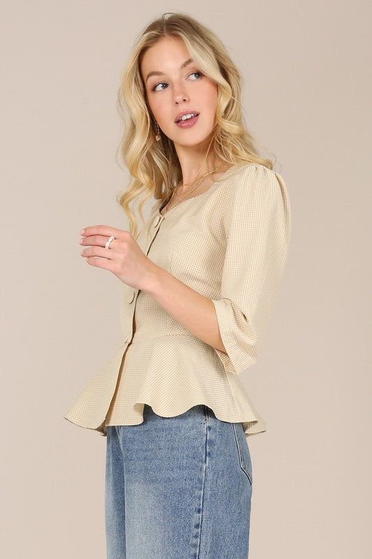 Lilou 3/4 Sleeve front button blouse us.meeeshop - 