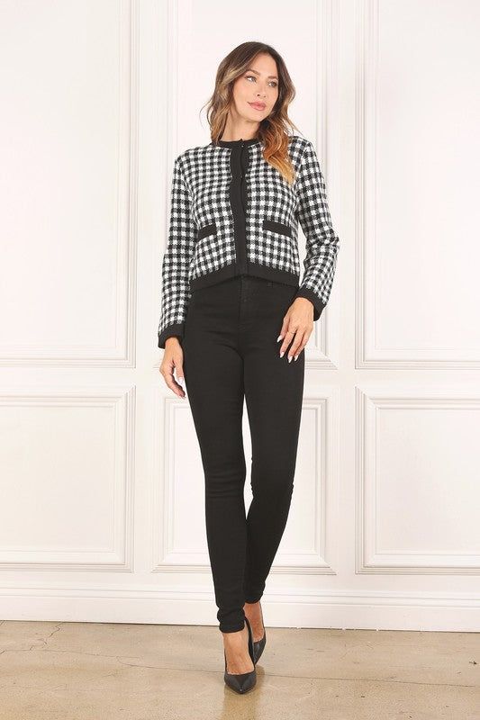 Lilou Black check knitted jacket us.meeeshop - 