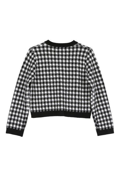 Lilou Black check knitted jacket us.meeeshop - 