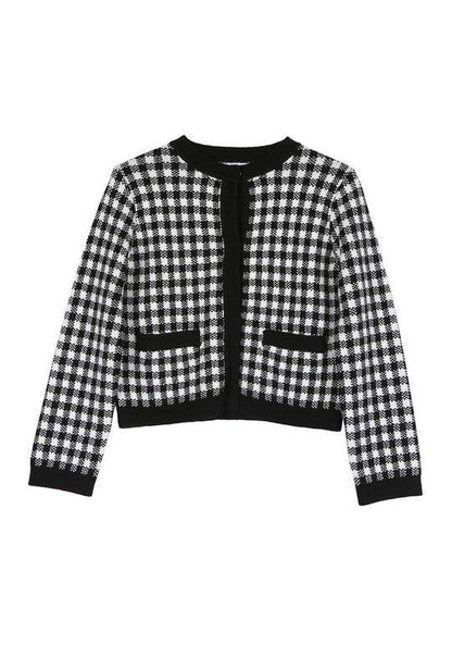 Lilou Black check knitted jacket us.meeeshop - 