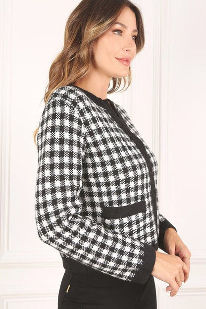 Lilou Black check knitted jacket us.meeeshop - 