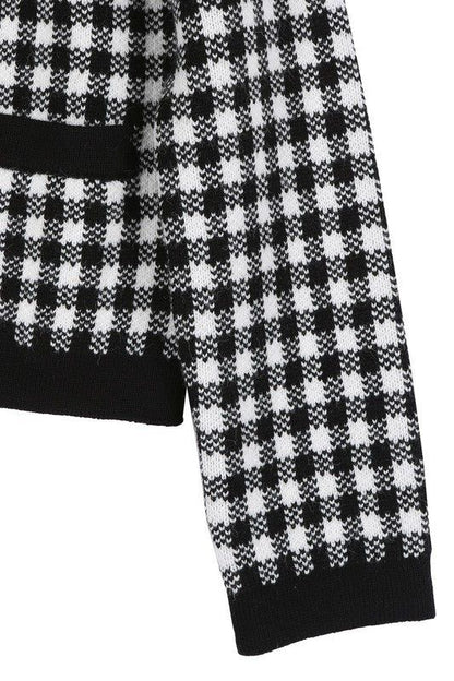 Lilou Black check knitted jacket us.meeeshop - 