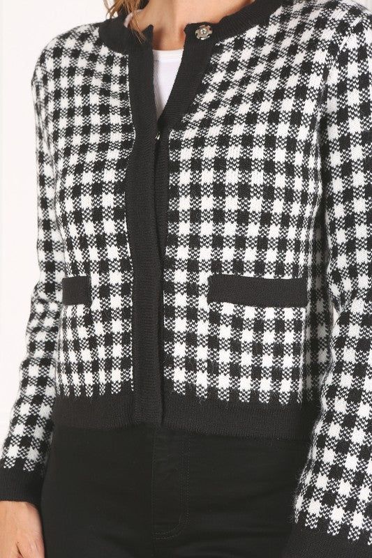 Lilou Black check knitted jacket us.meeeshop - 