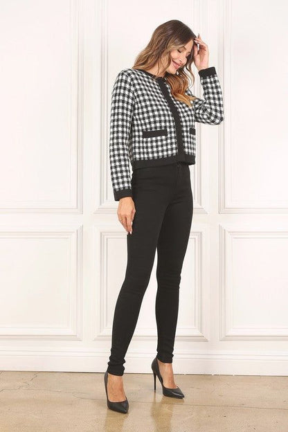 Lilou Black check knitted jacket us.meeeshop - 