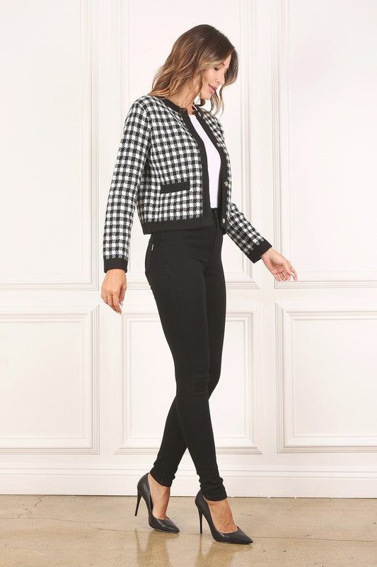 Lilou Black check knitted jacket us.meeeshop - 