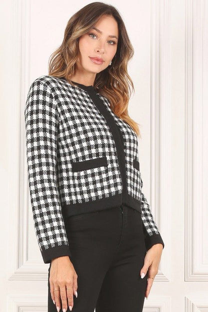 Lilou Black check knitted jacket us.meeeshop - 