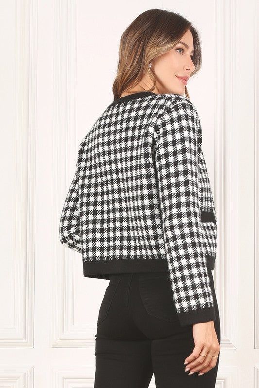 Lilou Black check knitted jacket us.meeeshop - 