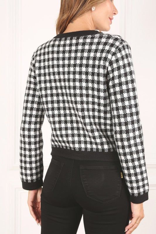 Lilou Black check knitted jacket us.meeeshop - 