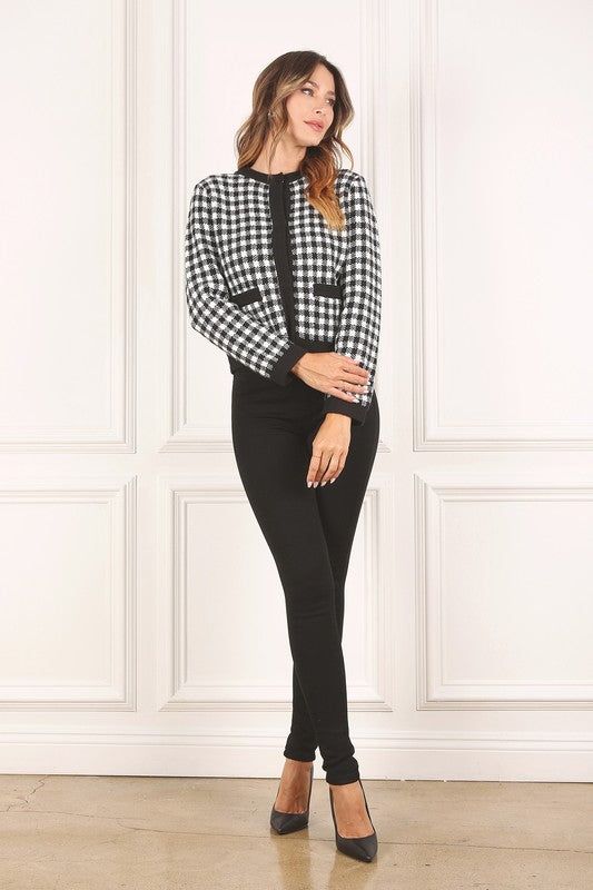 Lilou Black check knitted jacket us.meeeshop - 