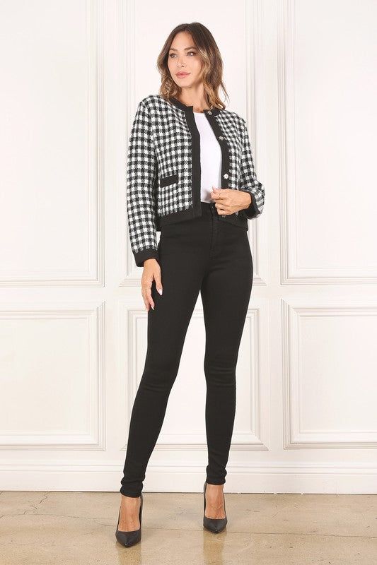 Lilou Black check knitted jacket us.meeeshop - 