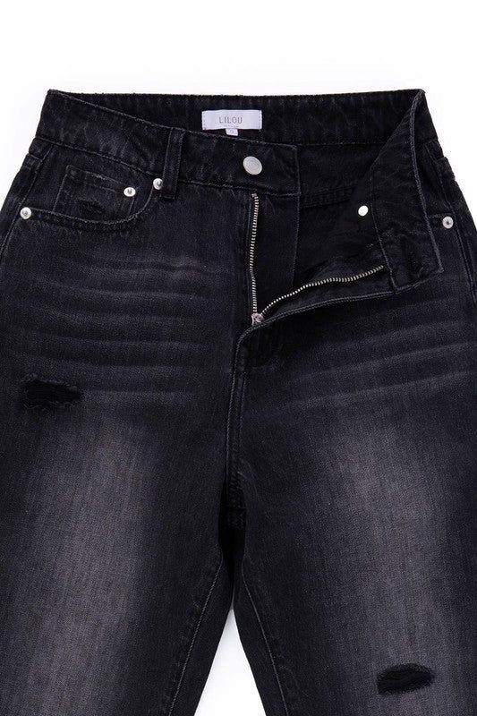 Lilou Black distressed straight jeans us.meeeshop - 