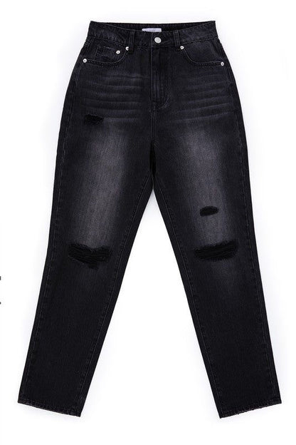 Lilou Black distressed straight jeans us.meeeshop - 