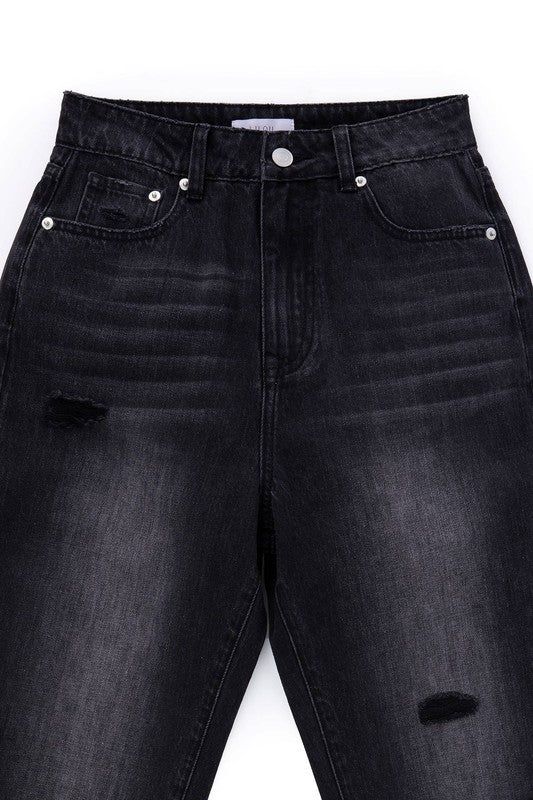 Lilou Black distressed straight jeans us.meeeshop - 