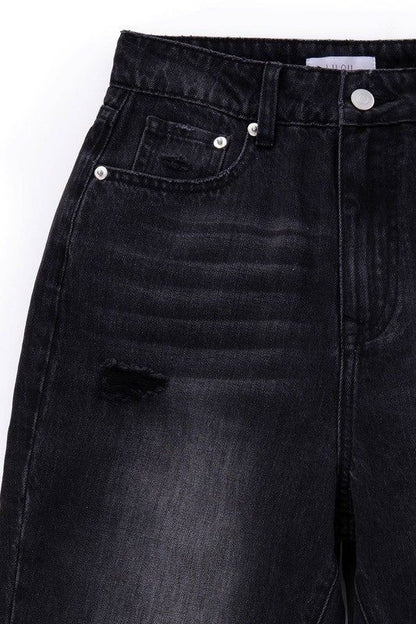 Lilou Black distressed straight jeans us.meeeshop - 