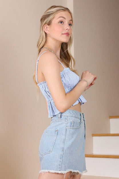 Lilou | Blue gingham tank top us.meeeshop - 