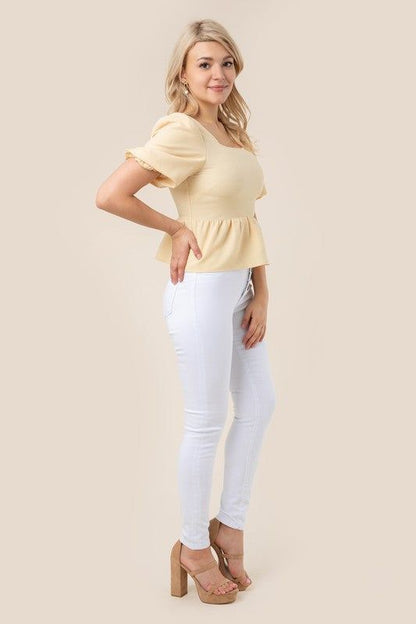 Lilou | Bubbles sleeved blouse with peplum us.meeeshop - 