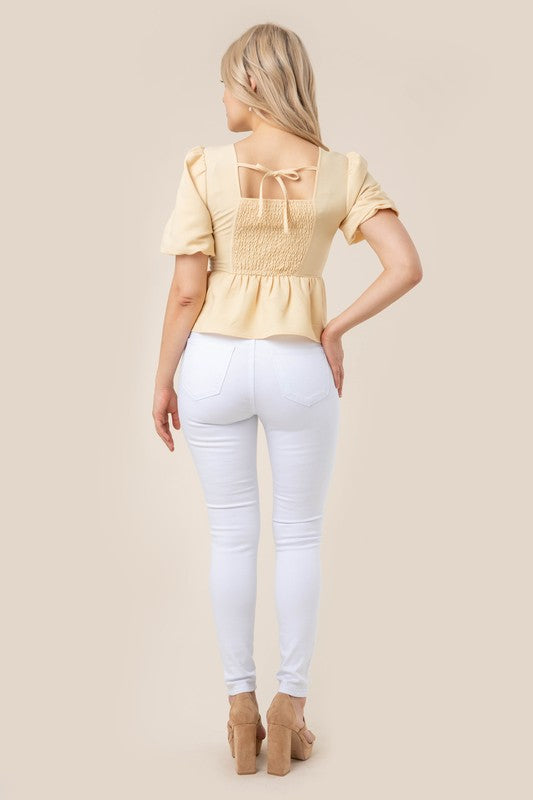 Lilou | Bubbles sleeved blouse with peplum | us.meeeshop
