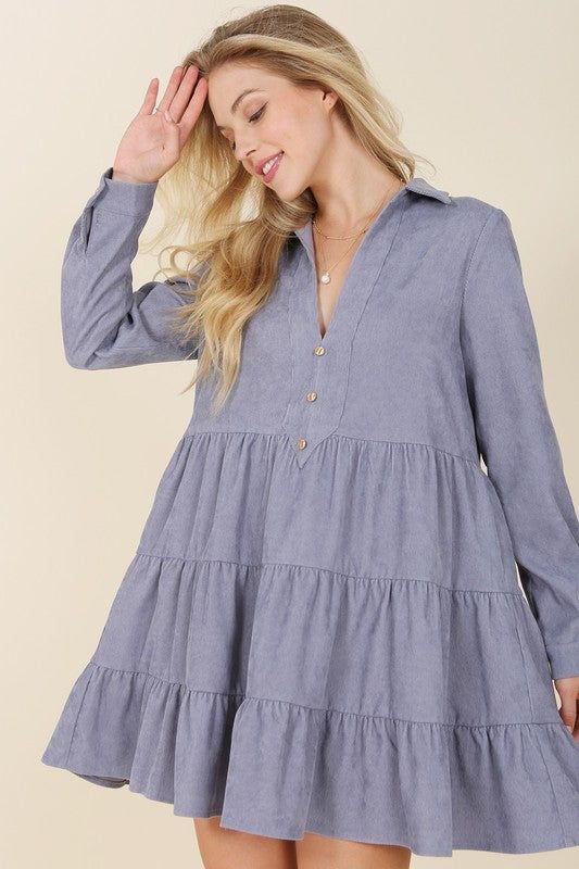 Lilou Corduroy tiered dress us.meeeshop - Dresses