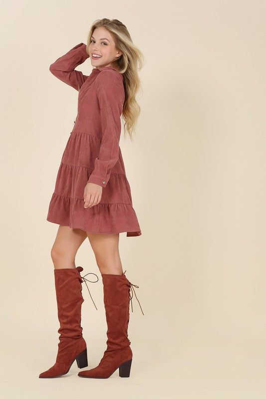 Lilou Corduroy tiered dress us.meeeshop - 