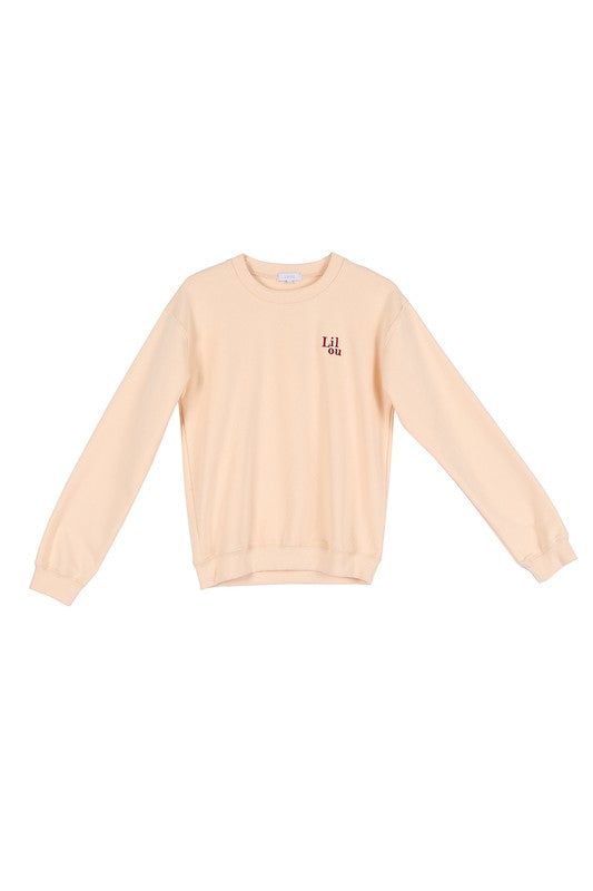 Lilou | Cream sweat shirt with embo - us.meeeshop