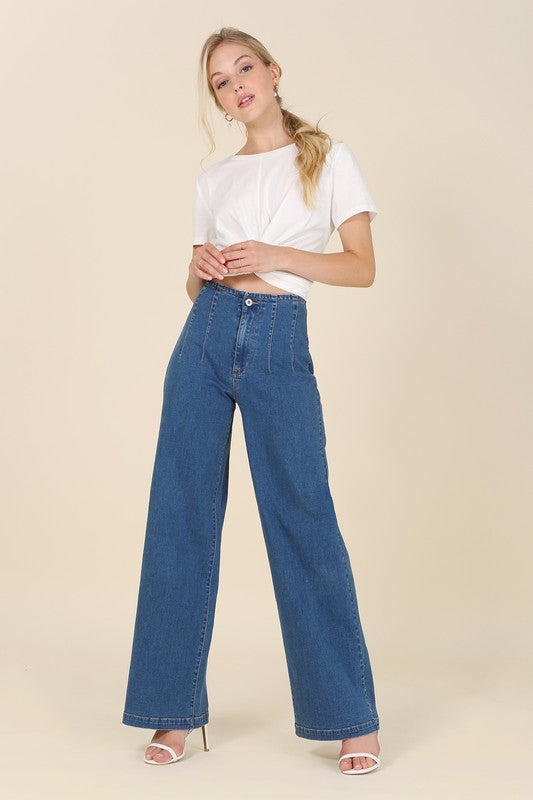 Lilou | Flared high waist pin tuck jeans | us.meeeshop