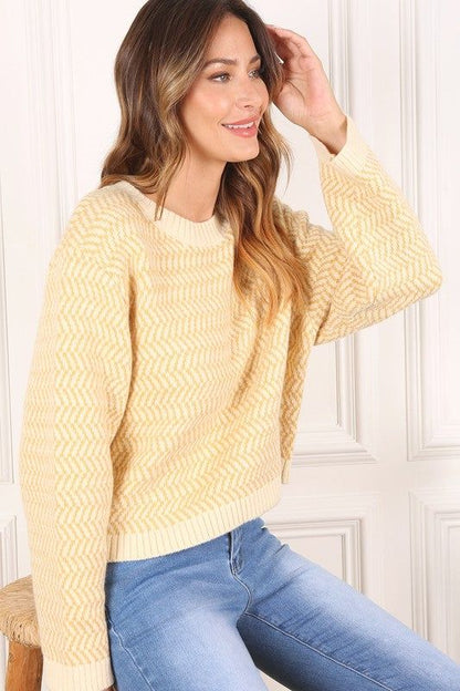 Lilou | Herringbone pattern crew neck sweater us.meeeshop - 