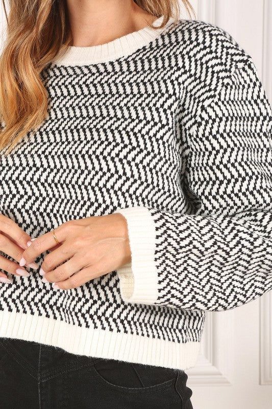 Lilou | Herringbone pattern crew neck sweater us.meeeshop - 