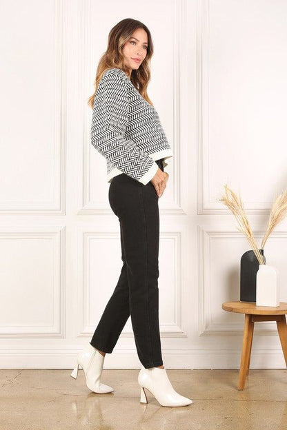 Lilou | Herringbone pattern crew neck sweater us.meeeshop - 