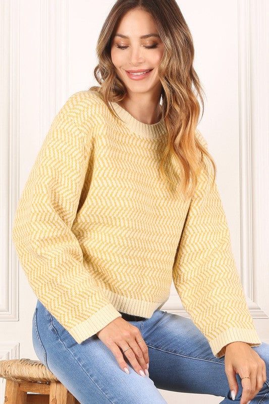 Lilou | Herringbone pattern crew neck sweater us.meeeshop - 