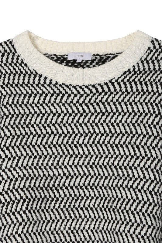 Lilou | Herringbone pattern crew neck sweater us.meeeshop - 