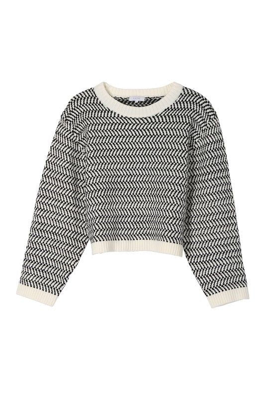 Lilou | Herringbone pattern crew neck sweater us.meeeshop - 