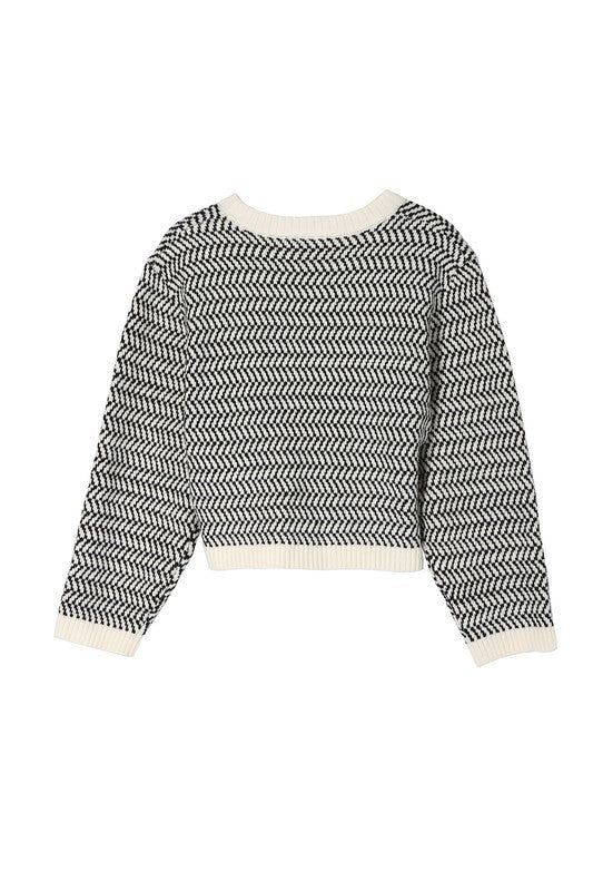 Lilou | Herringbone pattern crew neck sweater us.meeeshop - 