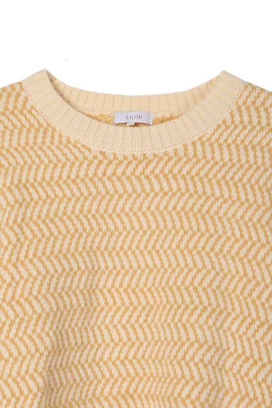 Lilou | Herringbone pattern crew neck sweater us.meeeshop - 