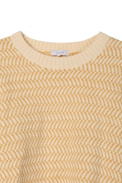 Lilou | Herringbone pattern crew neck sweater us.meeeshop - 