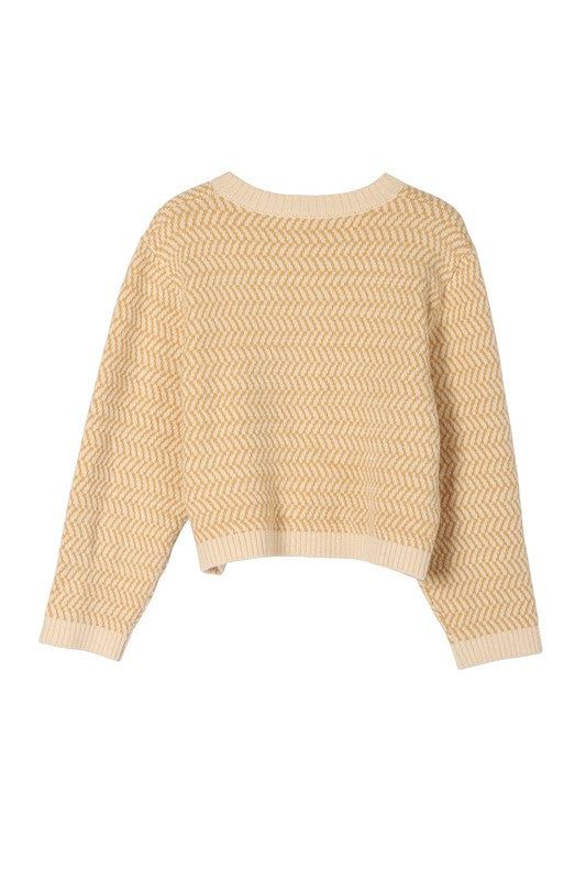 Lilou | Herringbone pattern crew neck sweater us.meeeshop - 