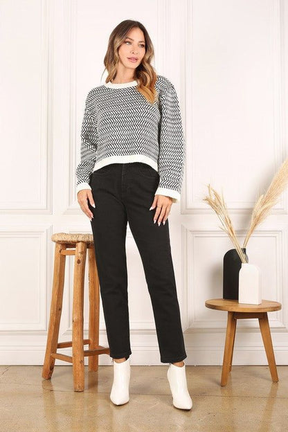 Lilou | Herringbone pattern crew neck sweater us.meeeshop - 