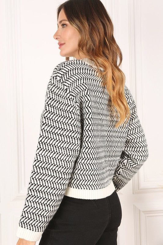 Lilou | Herringbone pattern crew neck sweater us.meeeshop - 