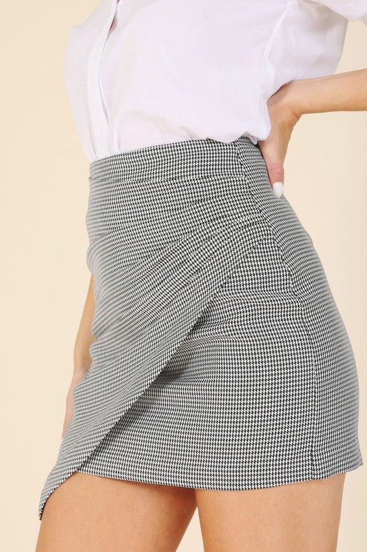 Lilou Hound tooth shirred wrap skirt us.meeeshop - 