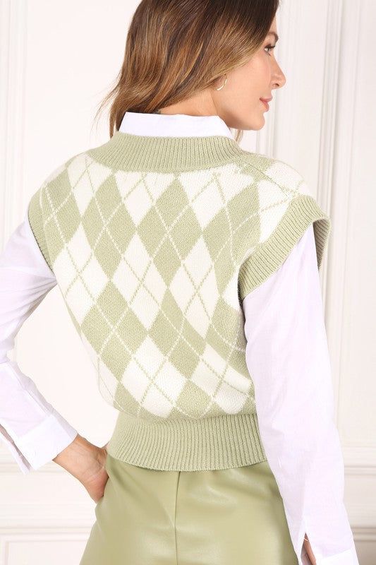 Lilou Knitted argyle sweater vest us.meeeshop - 