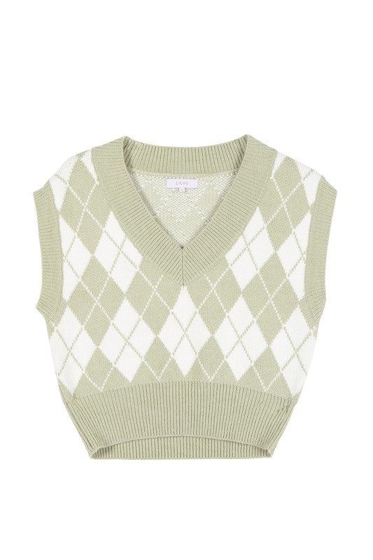 Lilou Knitted argyle sweater vest us.meeeshop - 